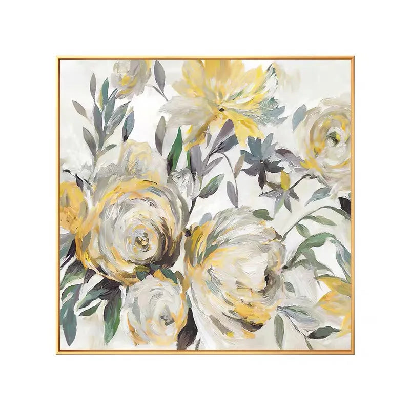 Gold Foil Texture Flower Wall Art Pic Hand Painted Modern Abstract Oil Painting On Canvas For Living Room Home Decor No Frame